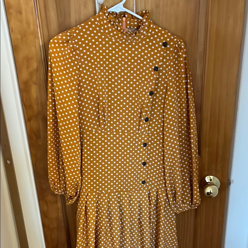 SHEIN Yellow Bishop Sleeve Mock Neck Dress